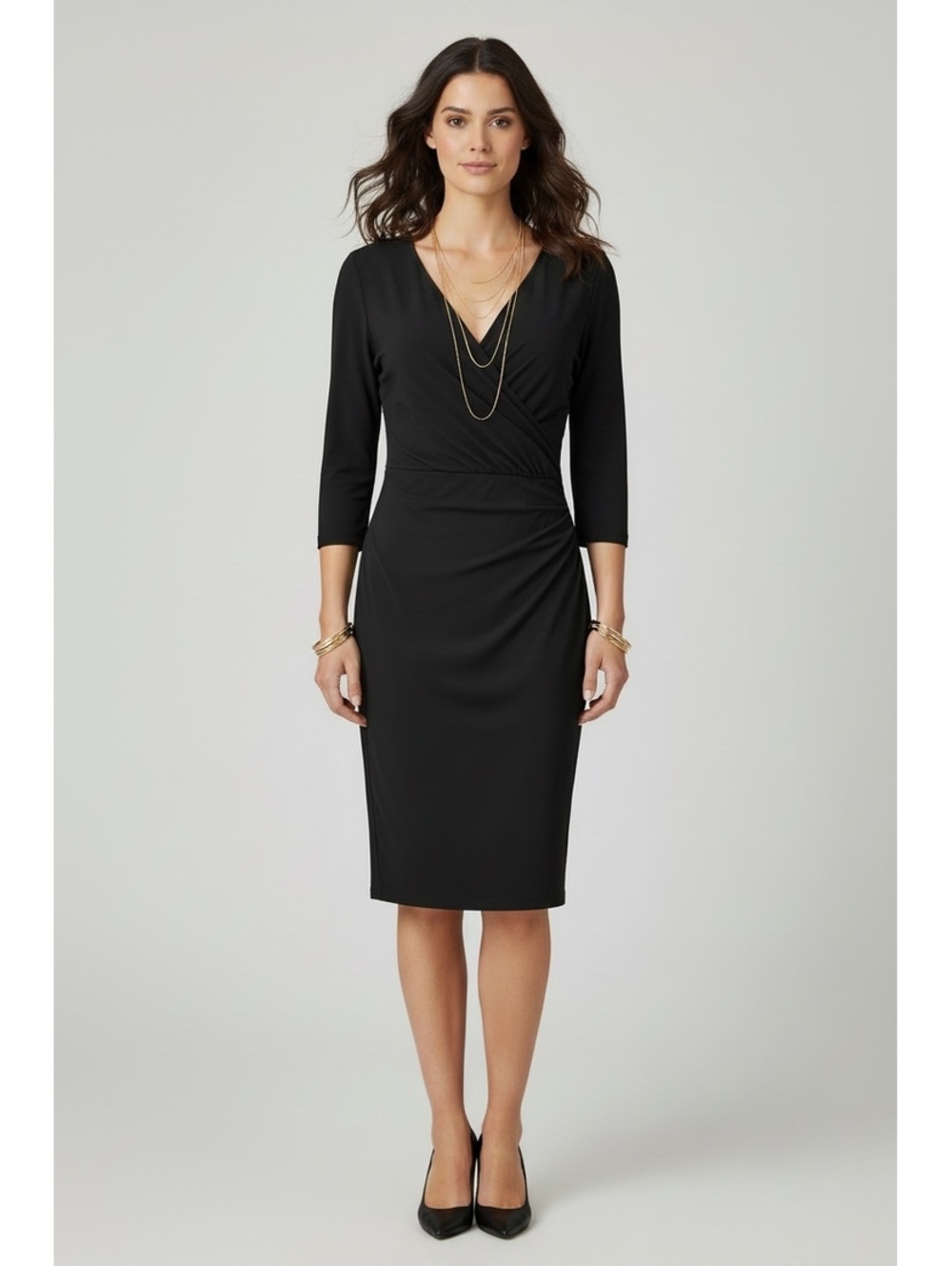 NWT Lauren Ralph Lauren Black Faux-Wrap Jersey Dress - Size 12